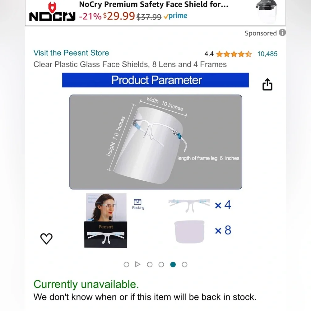 Clear face shield, unused, unisex